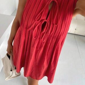 SHEIN Red Sleeveless Tie-Front Mini Dress